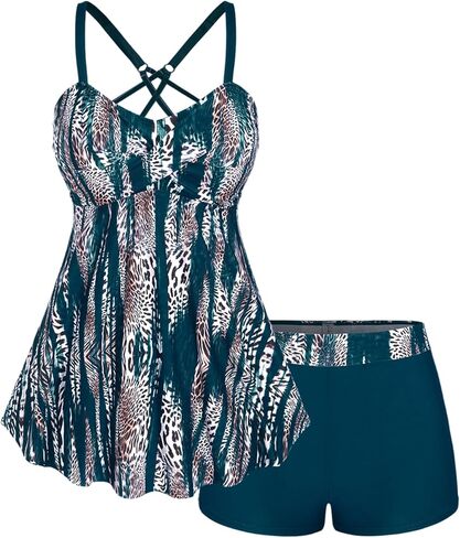 ROSE GAL Rosegal Women Plus Size Modest Tankini Swimsuit Two Piece Bathing Suits Leopard Print Swim Tops with Boy Shorts in Saudi Arabia