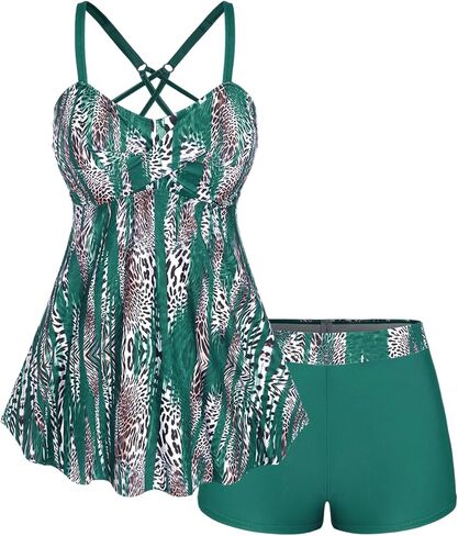 ROSE GAL Rosegal Women Plus Size Modest Tankini Swimsuit Two Piece Bathing Suits Leopard Print Swim Tops with Boy Shorts in Saudi Arabia