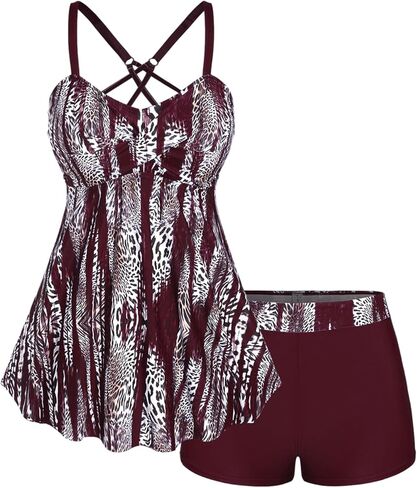 ROSE GAL Rosegal Women Plus Size Modest Tankini Swimsuit Two Piece Bathing Suits Leopard Print Swim Tops with Boy Shorts in Saudi Arabia