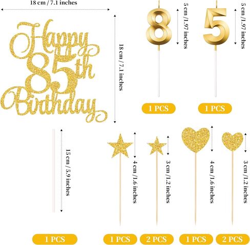 زينة كعكة عيد الميلاد الـ 85، شموع عيد الميلاد الـ 85، شموع أرقام الكيك ومجموعة أغطية كعكة عيد الميلاد الـ 85 اللامعة لمستلزمات حفلات أعياد الميلاد (ذهبي) in Kuwait
