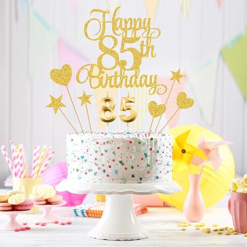 زينة كعكة عيد الميلاد الـ 85، شموع عيد الميلاد الـ 85، شموع أرقام الكيك ومجموعة أغطية كعكة عيد الميلاد الـ 85 اللامعة لمستلزمات حفلات أعياد الميلاد (ذهبي) in Kuwait