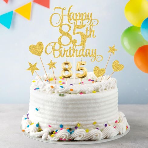 زينة كعكة عيد الميلاد الـ 85، شموع عيد الميلاد الـ 85، شموع أرقام الكيك ومجموعة أغطية كعكة عيد الميلاد الـ 85 اللامعة لمستلزمات حفلات أعياد الميلاد (ذهبي) in Kuwait