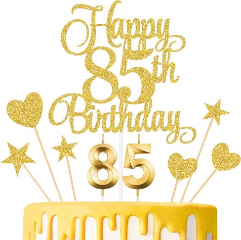 زينة كعكة عيد الميلاد الـ 85، شموع عيد الميلاد الـ 85، شموع أرقام الكيك ومجموعة أغطية كعكة عيد الميلاد الـ 85 اللامعة لمستلزمات حفلات أعياد الميلاد (ذهبي) in Kuwait