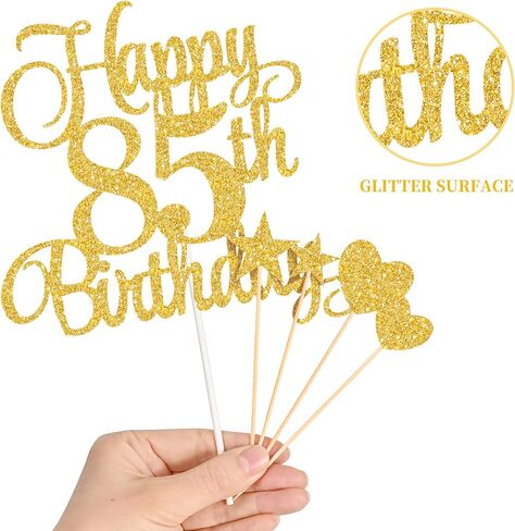 زينة كعكة عيد الميلاد الـ 85، شموع عيد الميلاد الـ 85، شموع أرقام الكيك ومجموعة أغطية كعكة عيد الميلاد الـ 85 اللامعة لمستلزمات حفلات أعياد الميلاد (ذهبي) in Kuwait