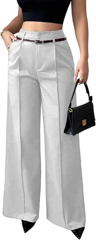 Quzzion Women's Wide Leg Pants High Waisted Dressy Business Pants Straight Leg Casual Trousers with Pockets in Saudi Arabia