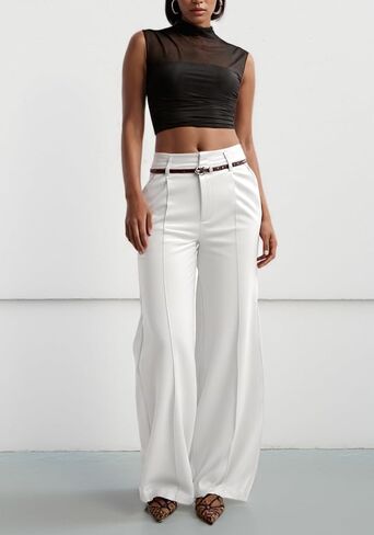 Quzzion Women's Wide Leg Pants High Waisted Dressy Business Pants Straight Leg Casual Trousers with Pockets in Saudi Arabia