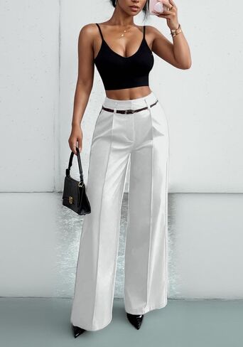 Quzzion Women's Wide Leg Pants High Waisted Dressy Business Pants Straight Leg Casual Trousers with Pockets in Saudi Arabia