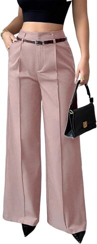 Quzzion Women's Wide Leg Pants High Waisted Dressy Business Pants Straight Leg Casual Trousers with Pockets in Saudi Arabia