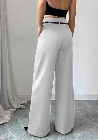 Quzzion Women's Wide Leg Pants High Waisted Dressy Business Pants Straight Leg Casual Trousers with Pockets in Saudi Arabia