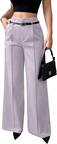 Quzzion Women's Wide Leg Pants High Waisted Dressy Business Pants Straight Leg Casual Trousers with Pockets in Saudi Arabia