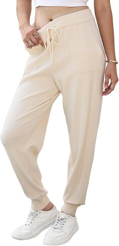 Gihuo Women' s Sweater Pants Elastic Waist Palazzo Harem Pants Knit Joggers with Pockets in Saudi Arabia