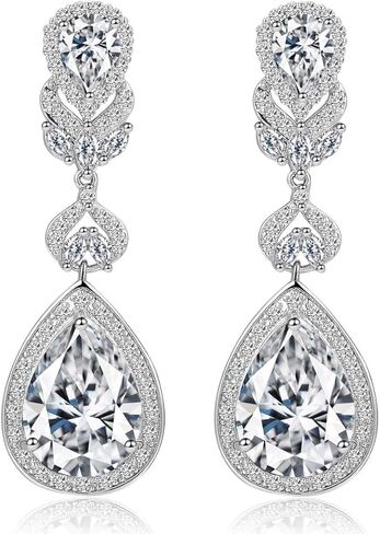 CWWZircons Cubic Zirconia Long Big Teardrop Dangle Bridal Wedding Earrings for Women Brides in Saudi Arabia