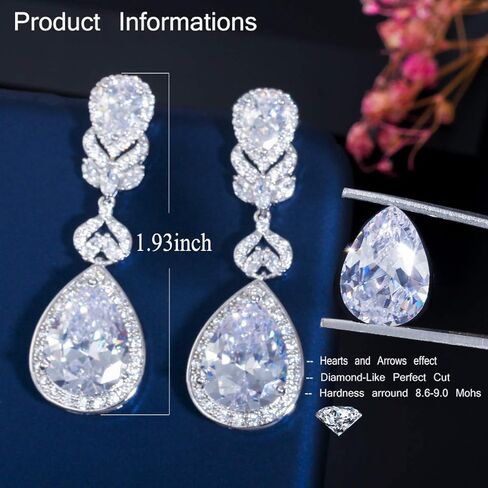 CWWZircons Cubic Zirconia Long Big Teardrop Dangle Bridal Wedding Earrings for Women Brides in Saudi Arabia