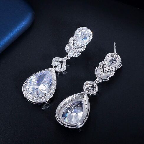CWWZircons Cubic Zirconia Long Big Teardrop Dangle Bridal Wedding Earrings for Women Brides in Saudi Arabia