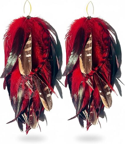 Luxurious Red Feather Dangle Earrings - Extra Long Statement Jewelry, Christmas & New Year's Eve Party Accessory in Saudi Arabia