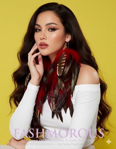Luxurious Red Feather Dangle Earrings - Extra Long Statement Jewelry, Christmas & New Year's Eve Party Accessory in Saudi Arabia