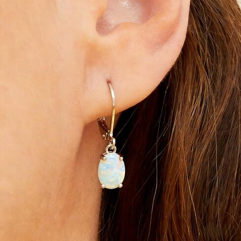 Premium Silver Plated Dangle Earrings with Inlaid Opal – Egg-Shaped, Ideal for Everyday & Party Wear, Premium Jewelry in Saudi Arabia