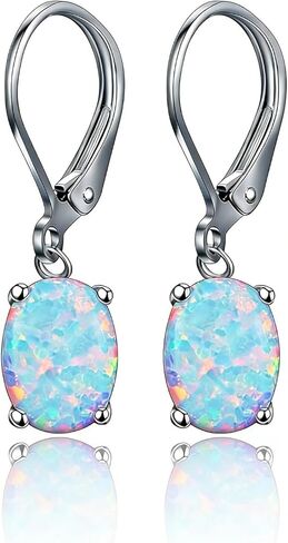 Premium Silver Plated Dangle Earrings with Inlaid Opal – Egg-Shaped, Ideal for Everyday & Party Wear, Premium Jewelry in Saudi Arabia