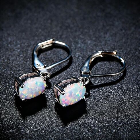 Premium Silver Plated Dangle Earrings with Inlaid Opal – Egg-Shaped, Ideal for Everyday & Party Wear, Premium Jewelry in Saudi Arabia