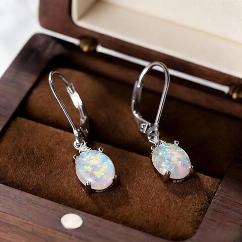 Premium Silver Plated Dangle Earrings with Inlaid Opal – Egg-Shaped, Ideal for Everyday & Party Wear, Premium Jewelry in Saudi Arabia