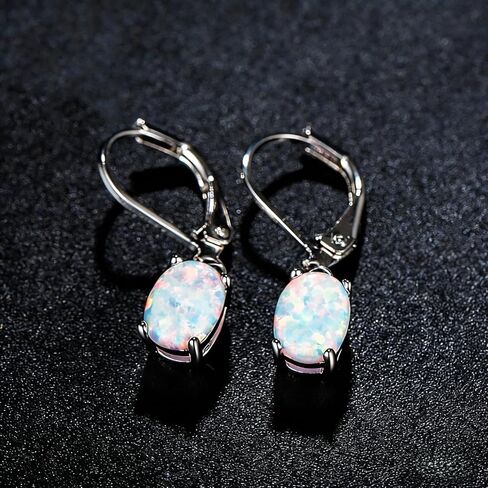 Premium Silver Plated Dangle Earrings with Inlaid Opal – Egg-Shaped, Ideal for Everyday & Party Wear, Premium Jewelry in Saudi Arabia