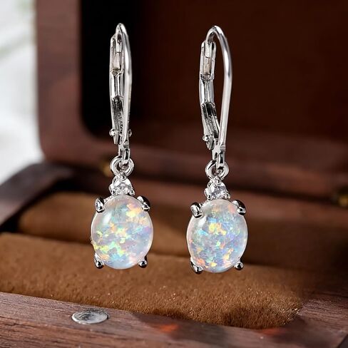 Premium Silver Plated Dangle Earrings with Inlaid Opal – Egg-Shaped, Ideal for Everyday & Party Wear, Premium Jewelry in Saudi Arabia