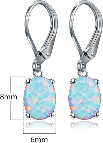 Premium Silver Plated Dangle Earrings with Inlaid Opal – Egg-Shaped, Ideal for Everyday & Party Wear, Premium Jewelry in Saudi Arabia