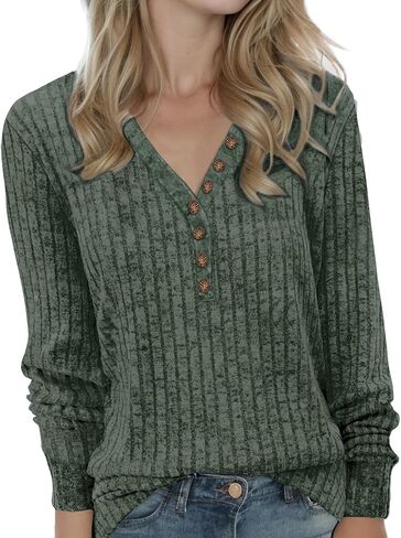Buauty Womens Long Sleeve Sweaters Henley Shirts V Neck Tunic Tops for Womens Fall Fashion Sweaters Trendy 2024 in Kuwait