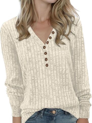 Buauty Womens Long Sleeve Sweaters Henley Shirts V Neck Tunic Tops for Womens Fall Fashion Sweaters Trendy 2024 in Kuwait