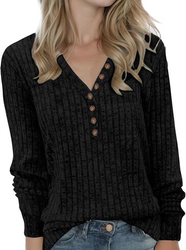 Buauty Womens Long Sleeve Sweaters Henley Shirts V Neck Tunic Tops for Womens Fall Fashion Sweaters Trendy 2024 in Kuwait