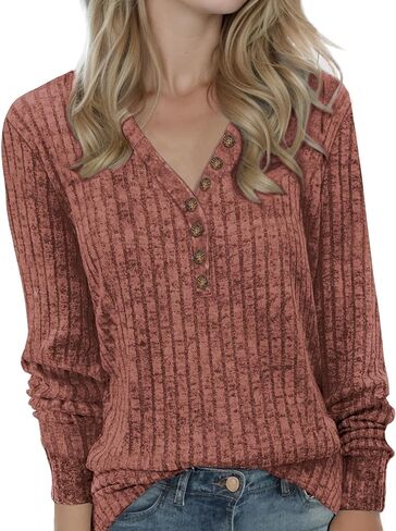 Buauty Womens Long Sleeve Sweaters Henley Shirts V Neck Tunic Tops for Womens Fall Fashion Sweaters Trendy 2024 in Kuwait