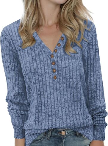Buauty Womens Long Sleeve Sweaters Henley Shirts V Neck Tunic Tops for Womens Fall Fashion Sweaters Trendy 2024 in Kuwait