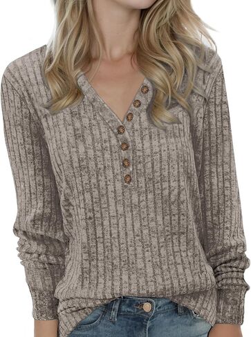 Buauty Womens Long Sleeve Sweaters Henley Shirts V Neck Tunic Tops for Womens Fall Fashion Sweaters Trendy 2024 in Kuwait