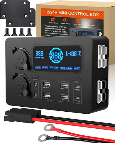 Iztoss 12V 100W MINFUNCED MINI POWER BOX نظام الطاقة الكهربائية مع الإضاءة LED USB-C ومنافذ QC3.0 Socket Socket Anderson Port for Camper RVS Pickup Trucks 4WD Canopy Caravan in Kuwait