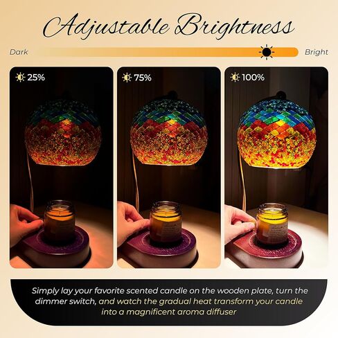 XoooX Mosaic Glass Candle Warmer Lamp with Plate - Stained-Glass Style Light on Walls, Ceiling; Cozy Home Decor Aesthetic - Office Desk, Entry Table, Kitchen Counter and Bedroom Nightstand Art Décor in Saudi Arabia