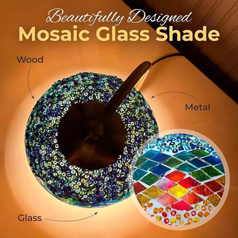 XoooX Mosaic Glass Candle Warmer Lamp with Plate - Stained-Glass Style Light on Walls, Ceiling; Cozy Home Decor Aesthetic - Office Desk, Entry Table, Kitchen Counter and Bedroom Nightstand Art Décor in Saudi Arabia