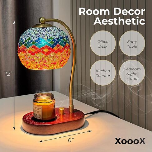 XoooX Mosaic Glass Candle Warmer Lamp with Plate - Stained-Glass Style Light on Walls, Ceiling; Cozy Home Decor Aesthetic - Office Desk, Entry Table, Kitchen Counter and Bedroom Nightstand Art Décor in Saudi Arabia
