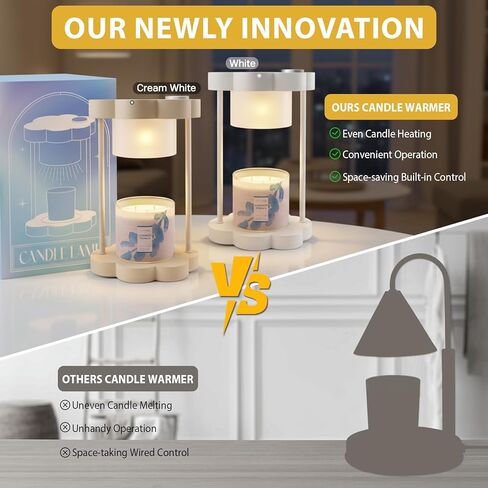 Xuoity Cloud Candle Warmer Lamp مع باهتة، مؤقت 0-6 ساعات، ظل زجاجي مع نقل الضوء، ديكور منزلي أنيق، هدية الترحيب بالمنزل، سخان شموع معطرة، هدية للأم، عاجي in Kuwait