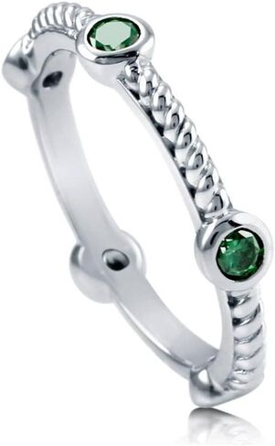 BERRICLE Sterling Silver Bubble Simulated Emerald Cubic Zirconia CZ Stackable Cable Fashion Anniversary Band for Women, Rhodium Plated in Saudi Arabia