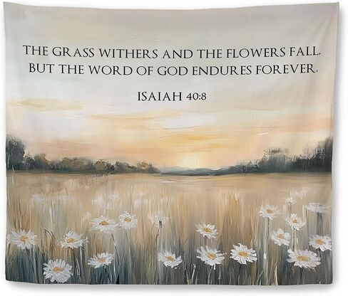 Mcehtle Abstract Daisy Floral Christian Tapestry, Bible Verse Wall Tapestries, Isaiah 40:8 Religious Scripture Wall Hanging Decor for Bedroom Living Room Home Office Church, 50x60 Inch in Saudi Arabia