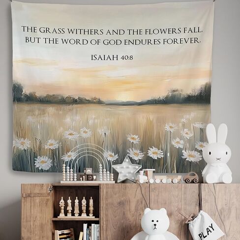 Mcehtle Abstract Daisy Floral Christian Tapestry, Bible Verse Wall Tapestries, Isaiah 40:8 Religious Scripture Wall Hanging Decor for Bedroom Living Room Home Office Church, 50x60 Inch in Saudi Arabia