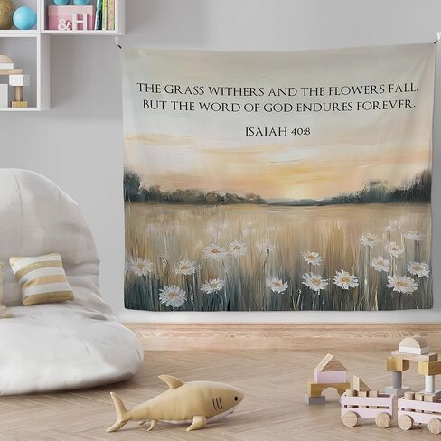 Mcehtle Abstract Daisy Floral Christian Tapestry, Bible Verse Wall Tapestries, Isaiah 40:8 Religious Scripture Wall Hanging Decor for Bedroom Living Room Home Office Church, 50x60 Inch in Saudi Arabia