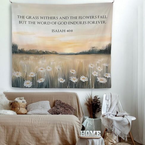 Mcehtle Abstract Daisy Floral Christian Tapestry, Bible Verse Wall Tapestries, Isaiah 40:8 Religious Scripture Wall Hanging Decor for Bedroom Living Room Home Office Church, 50x60 Inch in Saudi Arabia