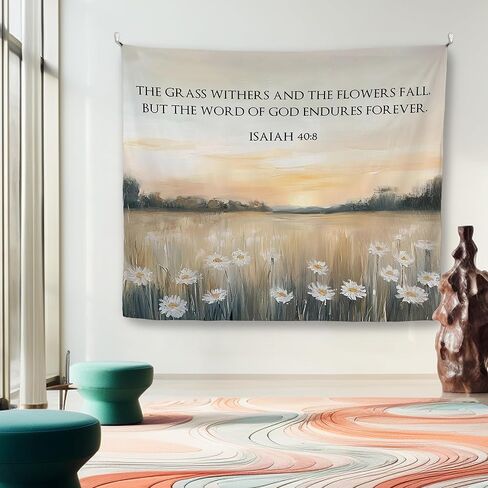 Mcehtle Abstract Daisy Floral Christian Tapestry, Bible Verse Wall Tapestries, Isaiah 40:8 Religious Scripture Wall Hanging Decor for Bedroom Living Room Home Office Church, 50x60 Inch in Saudi Arabia
