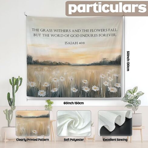 Mcehtle Abstract Daisy Floral Christian Tapestry, Bible Verse Wall Tapestries, Isaiah 40:8 Religious Scripture Wall Hanging Decor for Bedroom Living Room Home Office Church, 50x60 Inch in Saudi Arabia