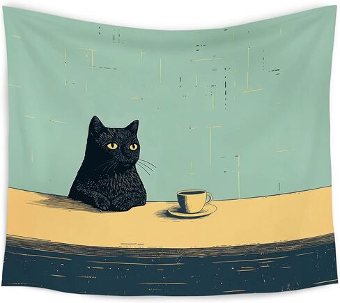 WARDOS لطيف القطة السوداء فن الرسم نسيج، الجمالية القطط السوداء ديكور، خمر القط نسيج الجدار شنقا لغرفة نوم المعيشة، القطط عشاق سيدة أمي الجدة الهدايا، 50x60 بوصة in Kuwait