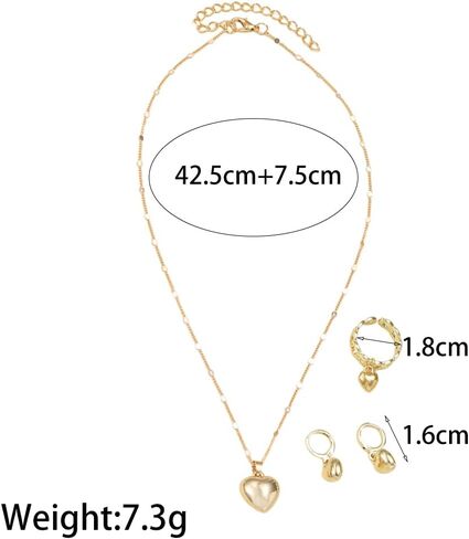 GIGB PBDK 14K Gold Heart Jewelry Set for Women Heart Pendant Necklace Hoop Earrings Statement Ring Love Necklace Earrings Ring Set Trendy Birthday Jewelry Gifts in Saudi Arabia