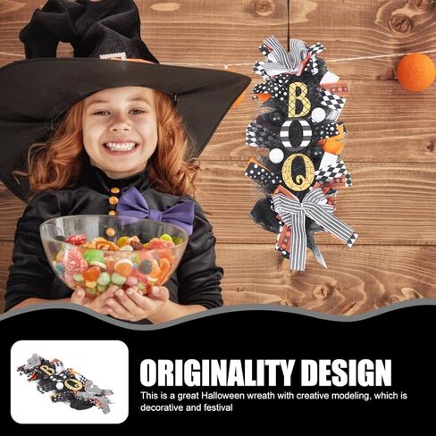 إكليل الهالوين للباب الأمامي، 19 بوصة إكليل لتزيين الهالوين - ديكور شرفة من الشاش مصنوع يدويًا مع قوس لمزرعة تفضل خدعة الدعائم العلاجية in Kuwait