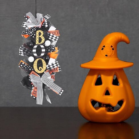 إكليل الهالوين للباب الأمامي، 19 بوصة إكليل لتزيين الهالوين - ديكور شرفة من الشاش مصنوع يدويًا مع قوس لمزرعة تفضل خدعة الدعائم العلاجية in Kuwait