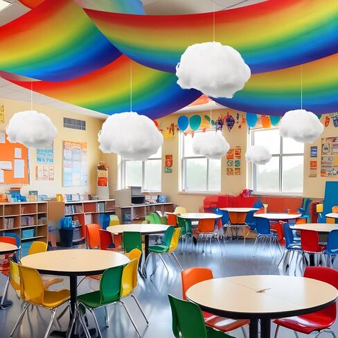 9 Pcs Blue Sky White Cloud Ceiling Decor Include 60 x 12 ft Fluorescent Light Covers 6 Packs Imitation Artificial 3D Cloud Props Classroom DIY Hanging Ornament Summer Picnic Wedding Party Decorations in Saudi Arabia